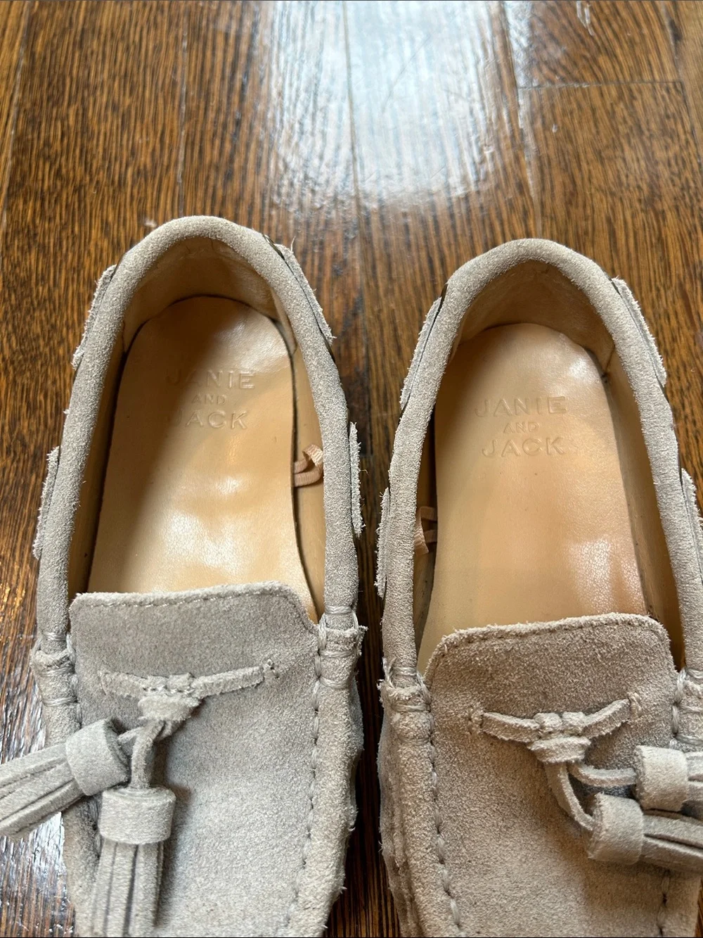 Janie and Jack Kids Tassel Moccasins in Light Beige Suede